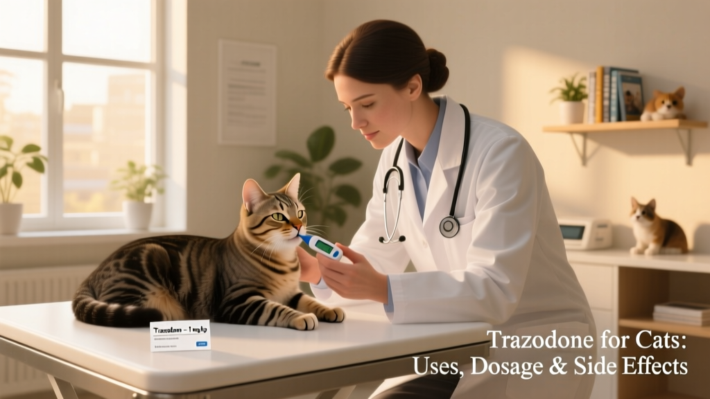 Veterinarian gently examining a relaxed cat during a routine check-up