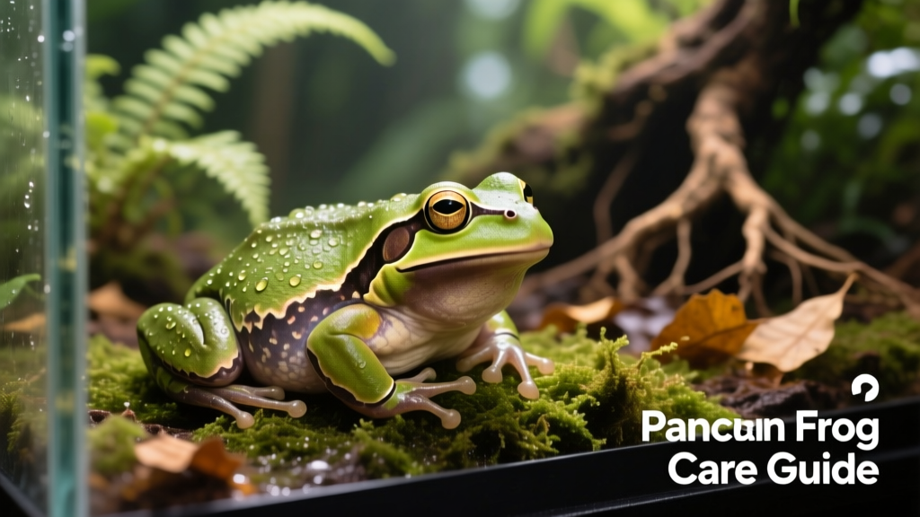 A vibrant adult Pacman frog resting on damp moss in a naturalistic terrarium