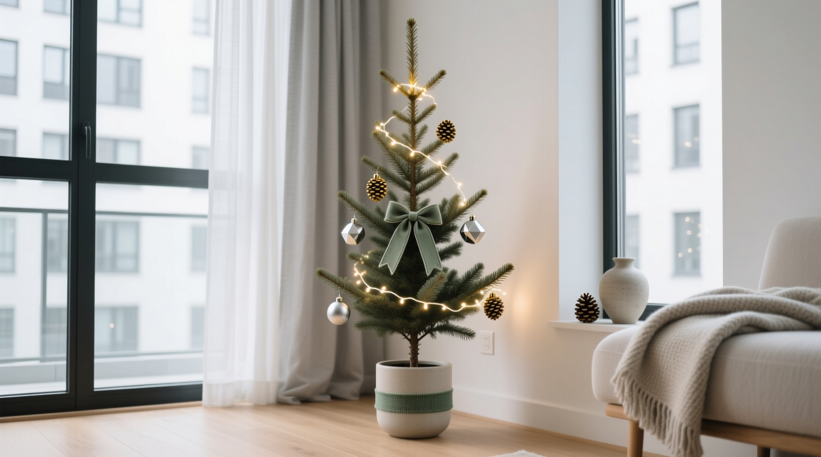 how to style a minimalist christmas tree for small apartments