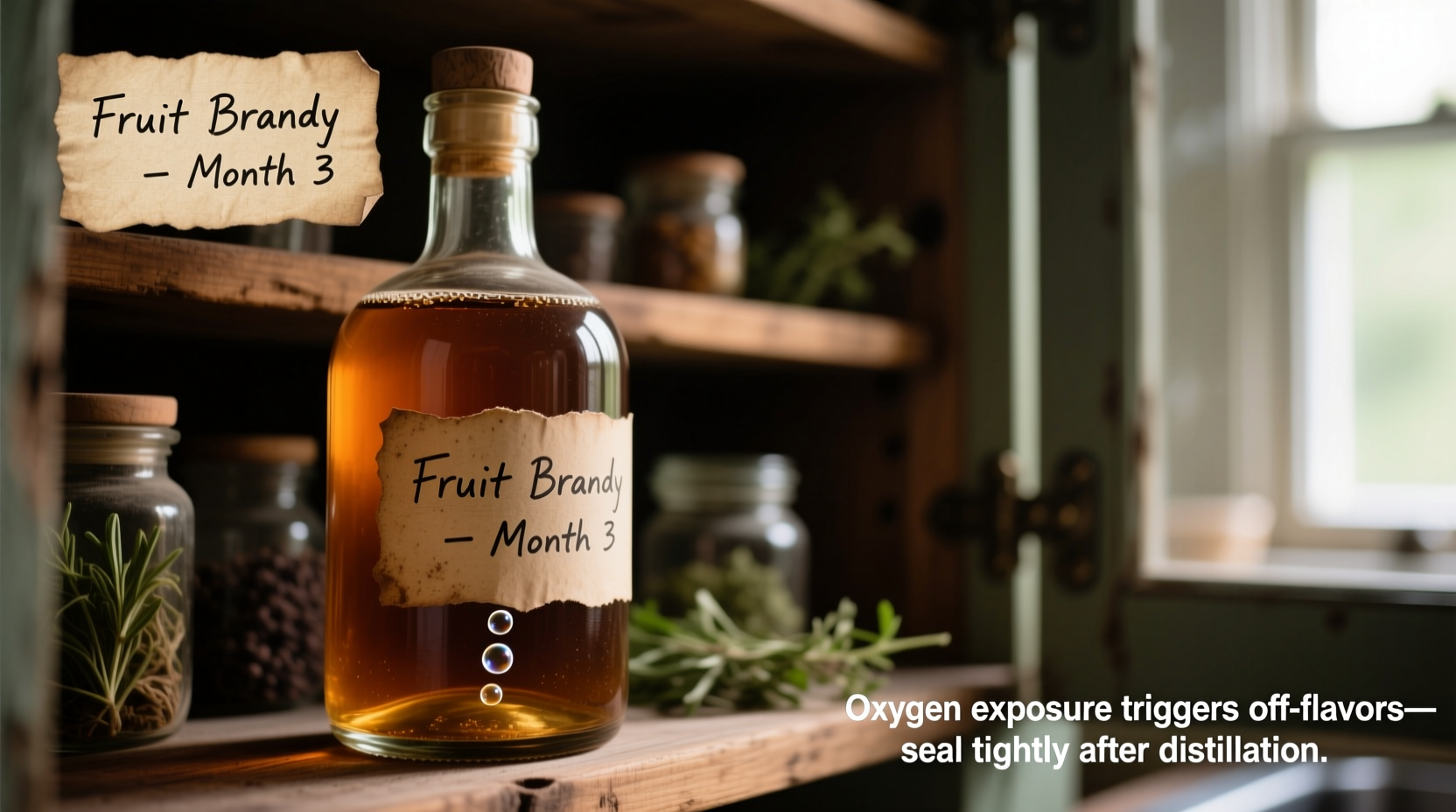 why is my homemade fruit brandy developing off-flavors after 3 months—oxygen exposure fixes
