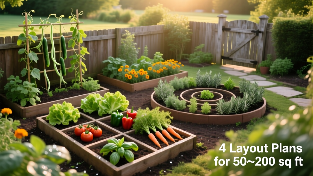 Small Backyard Vegetable Garden: 4 Layout Plans for 50-200 Square Feet