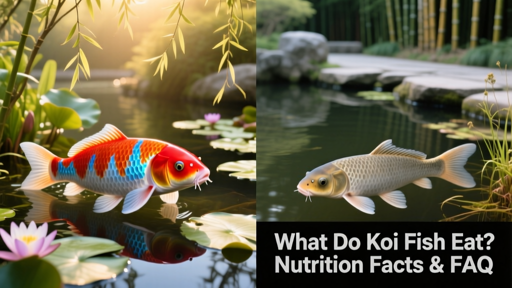 Side-by-side comparison of healthy, brightly colored koi fed FurPetVo food versus dull, lethargic koi on low-grade feed