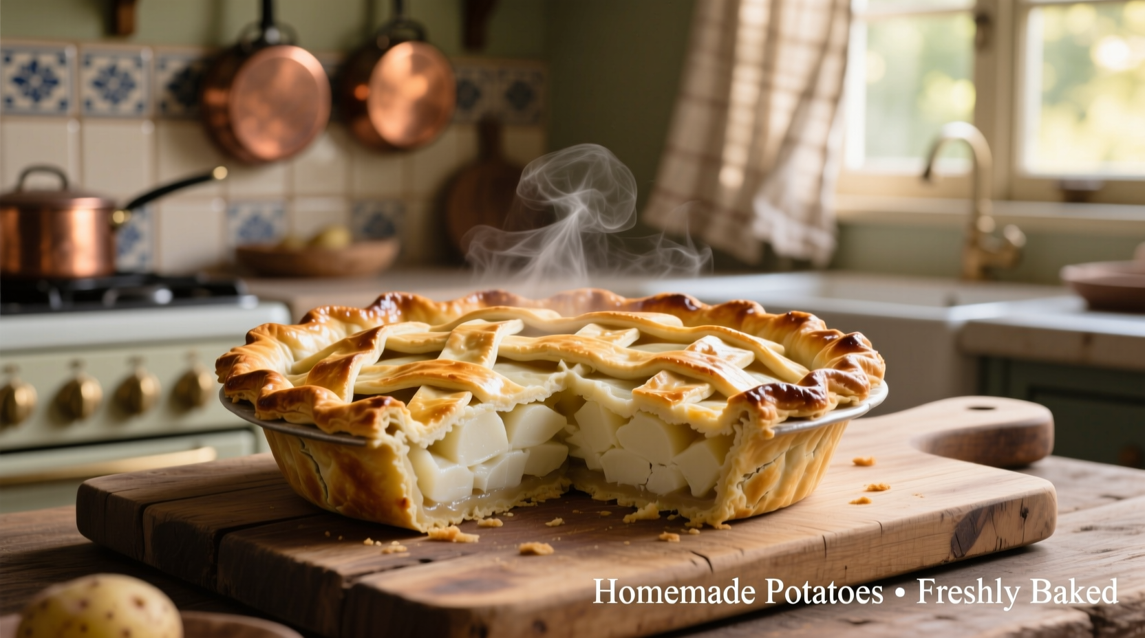 Traditional white potato pie with golden crust