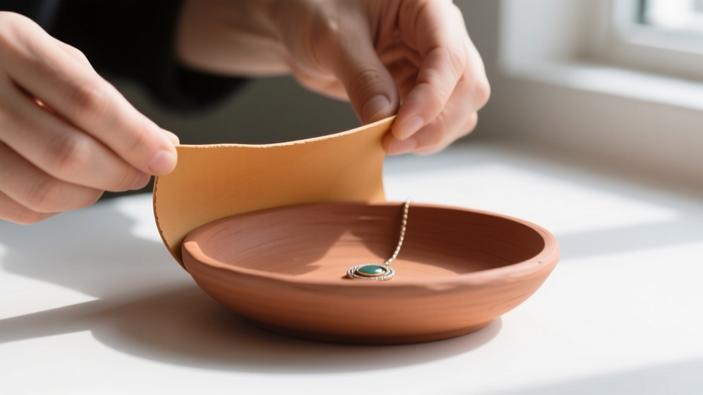Hands gently folding the edges of a raw terracotta polymer clay sheet upward to form a smooth half-inch lip for a jewelry dish