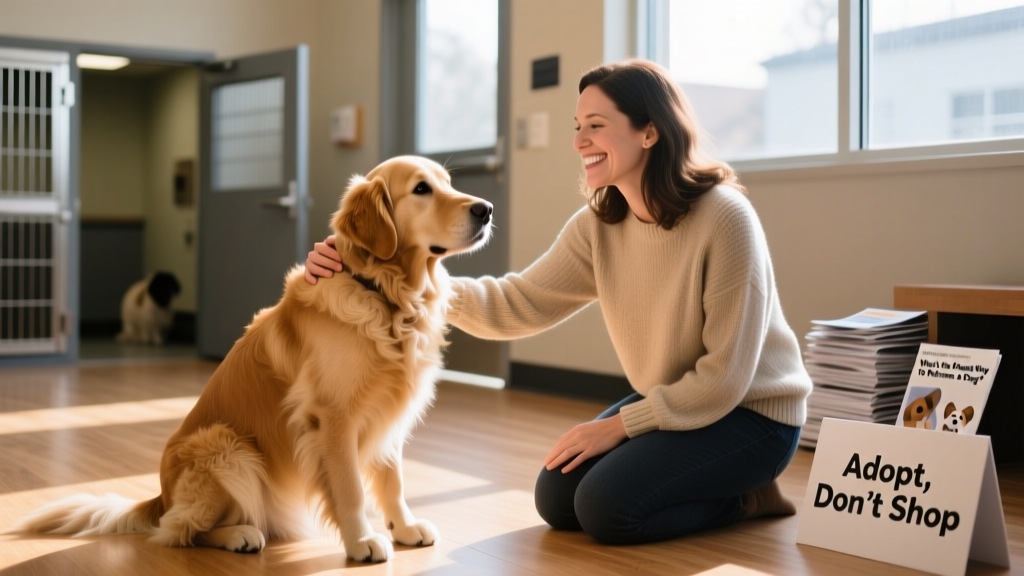 A calm, well-socialized dog interacting gently with a potential adopter during a meet-and-greet session