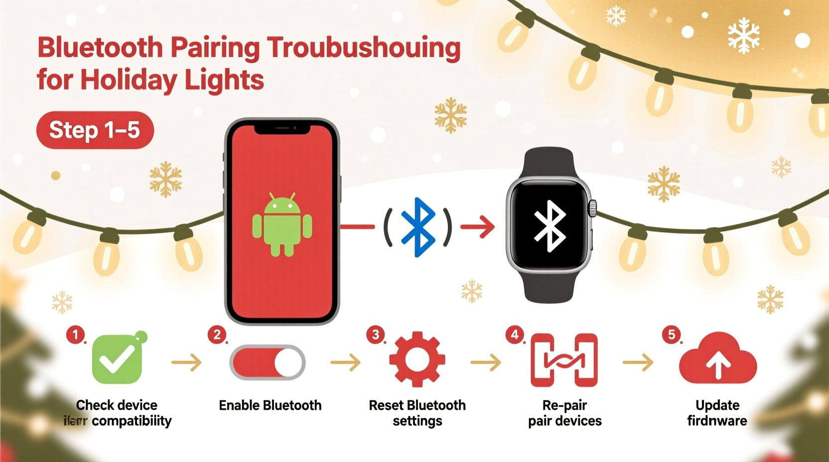how to troubleshoot bluetooth pairing issues between christmas lights and android wearables
