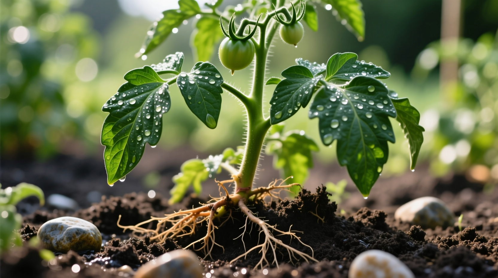 Tomato plant showing healthy soil moisture levels