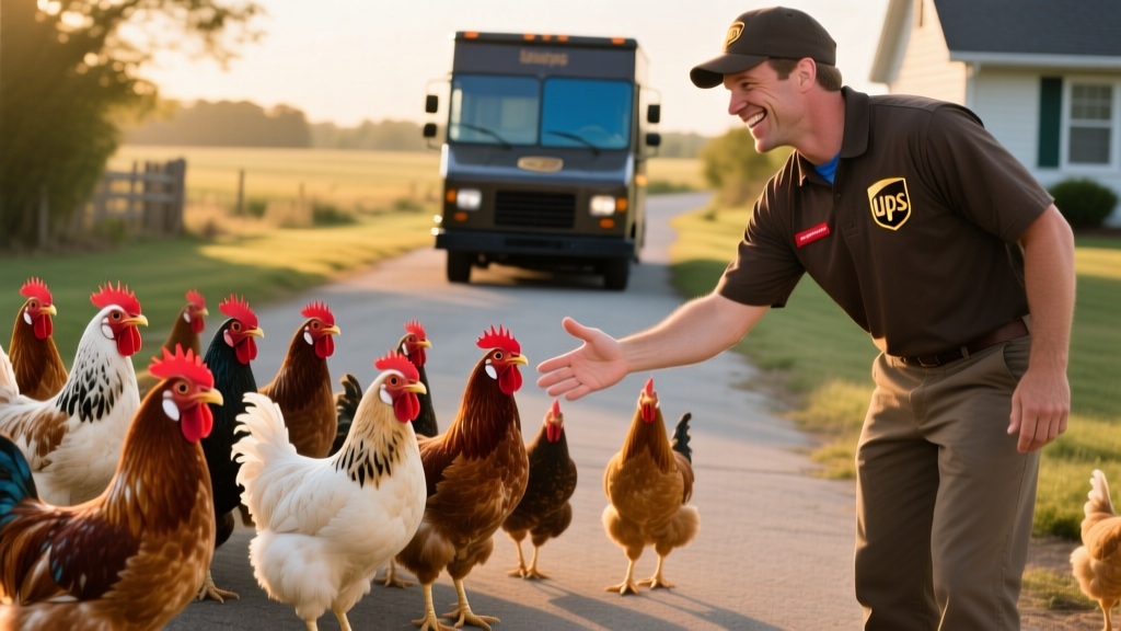 Friendly Chickens Excitedly Greeting UPS Driver Are the Best Little Welcoming Crew