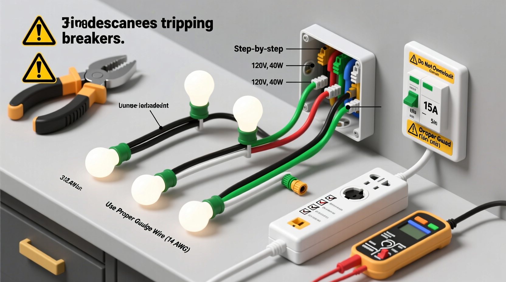 how to safely connect more than three strands of incandescent lights without tripping breakers