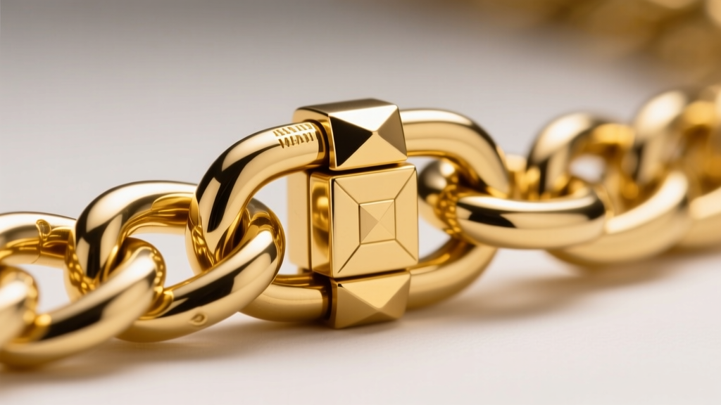 Close-up of a reinforced 14k yellow gold hidden bail attached to a thick 12mm Miami Cuban chain, highlighting the secure clasp
