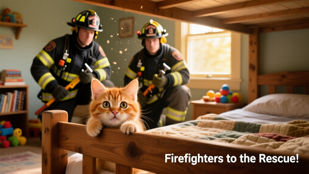 Kitten Gets Head Stuck in Bunk Bed: Firefighters To the Rescue!