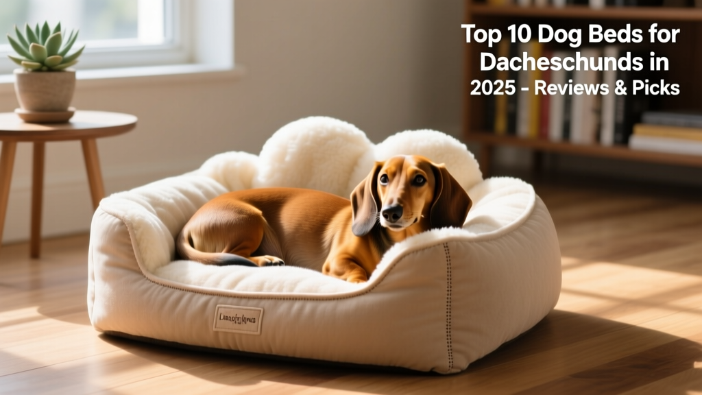 A dachshund curled up comfortably in a soft, low-profile dog bed with plush sides
