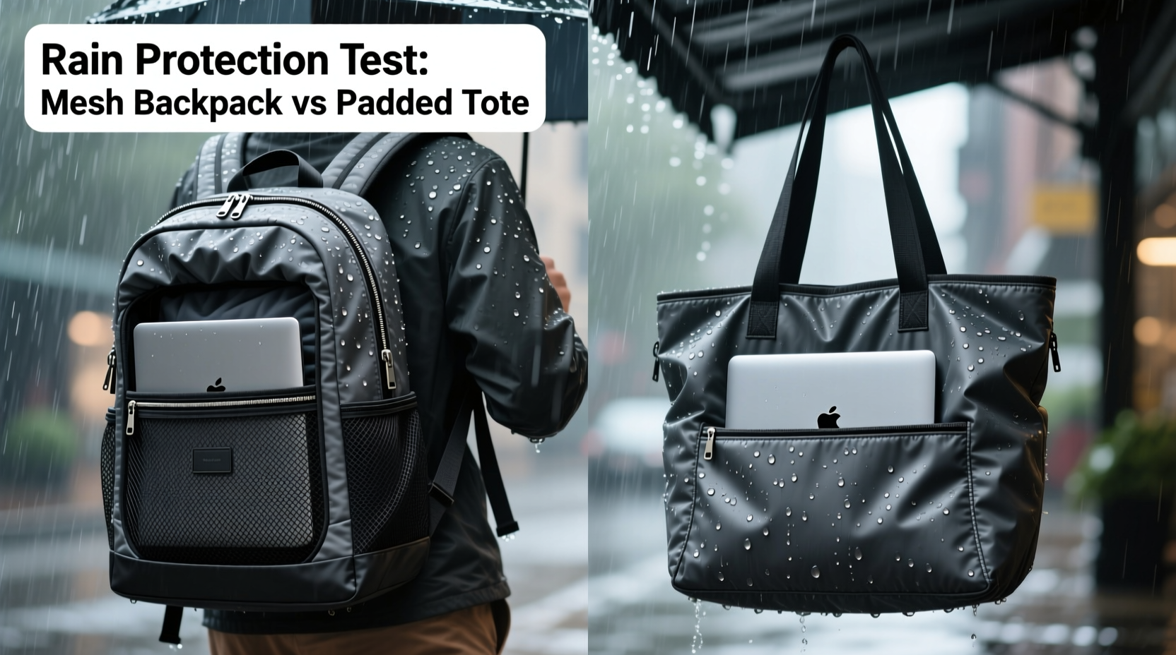 mesh backpack vs padded tote which protects laptops from rain better