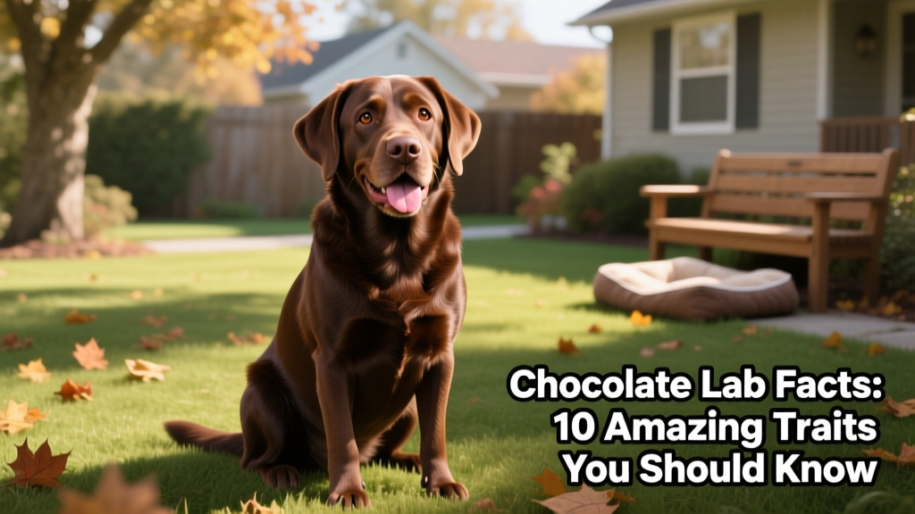 A happy, healthy Chocolate Labrador Retriever sitting outdoors with a relaxed, friendly expression