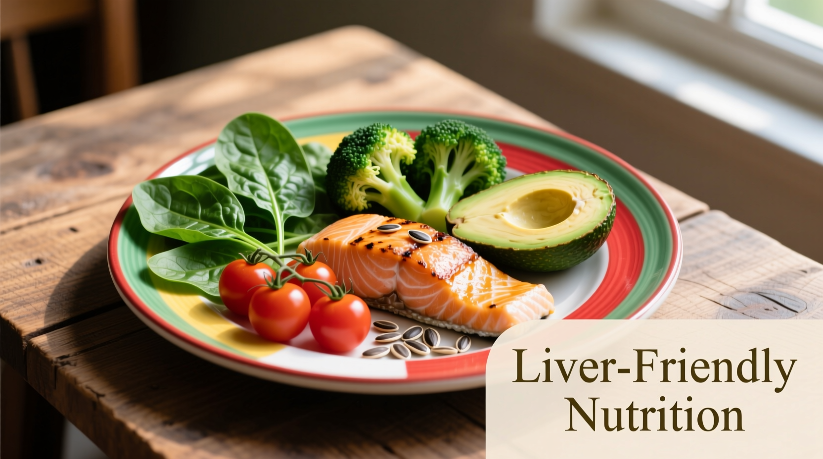 Colorful plate with liver-friendly foods
