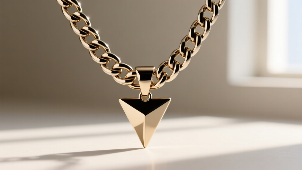 5mm Miami Cuban link chain threaded through a heavy bail of a triangle pendant, showing the secure lobster clasp and chain weight.