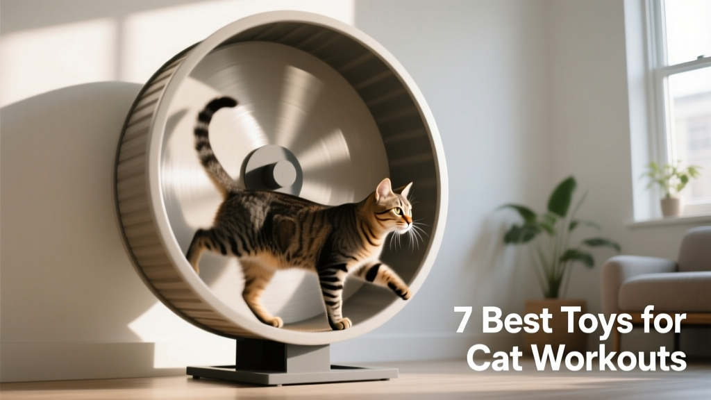Cat running confidently inside a large, silent-running exercise wheel mounted against a wall