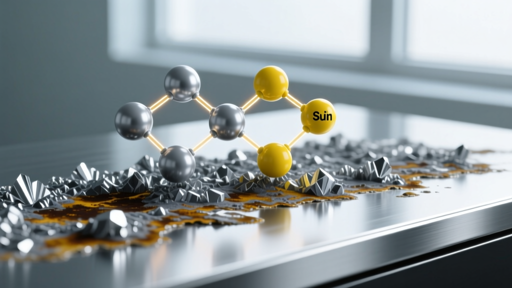 Diagram showing molecular bonding of silver and sulfur atoms forming a dark silver sulfide tarnish layer on polished metal