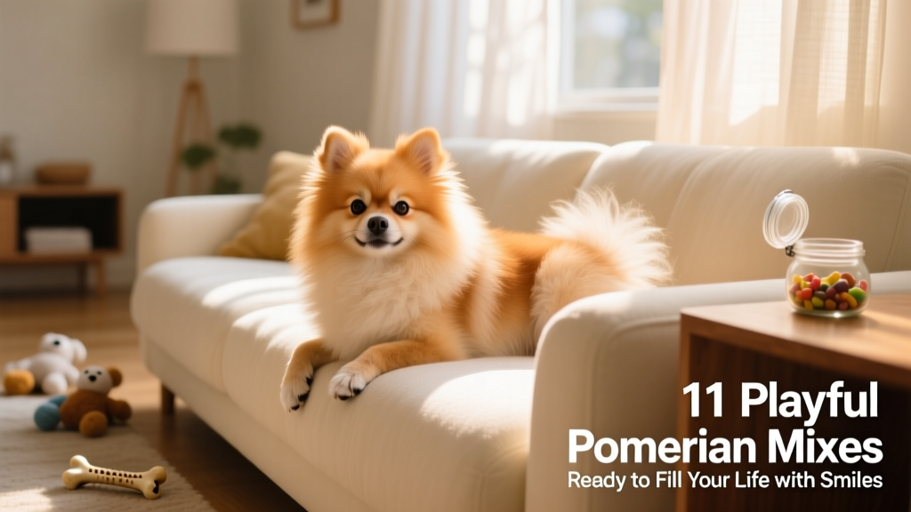 pomeranian shih tzu mix lying on a couch