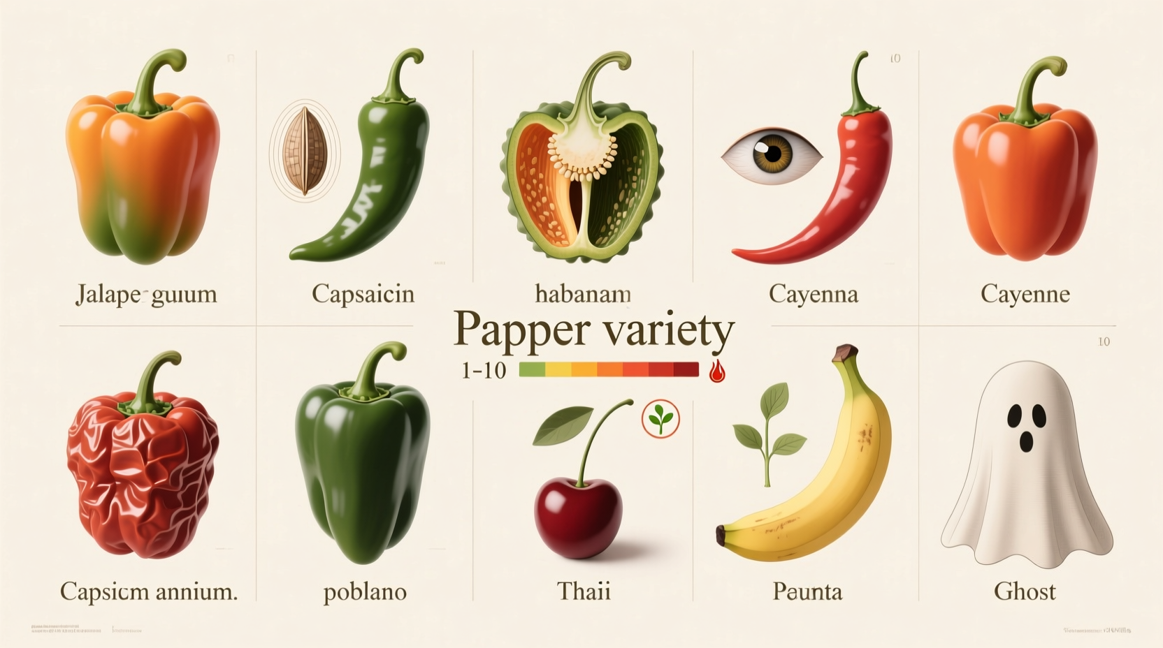 different types of peppers with visual guide