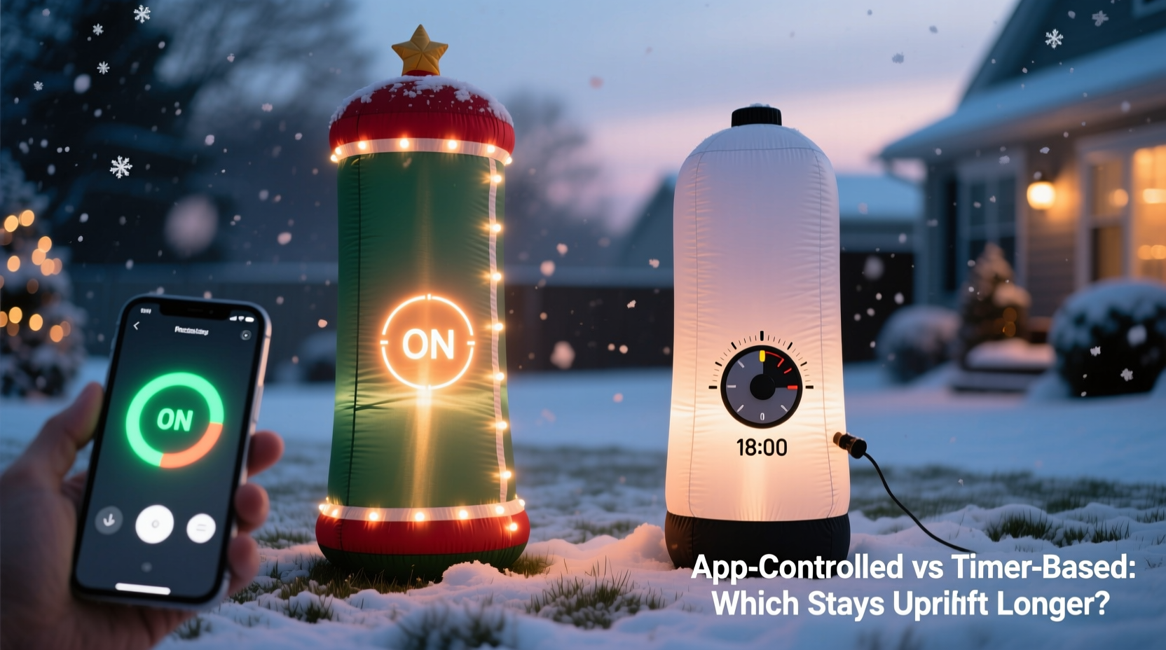 app controlled christmas inflatables vs timer based which stays upright longer