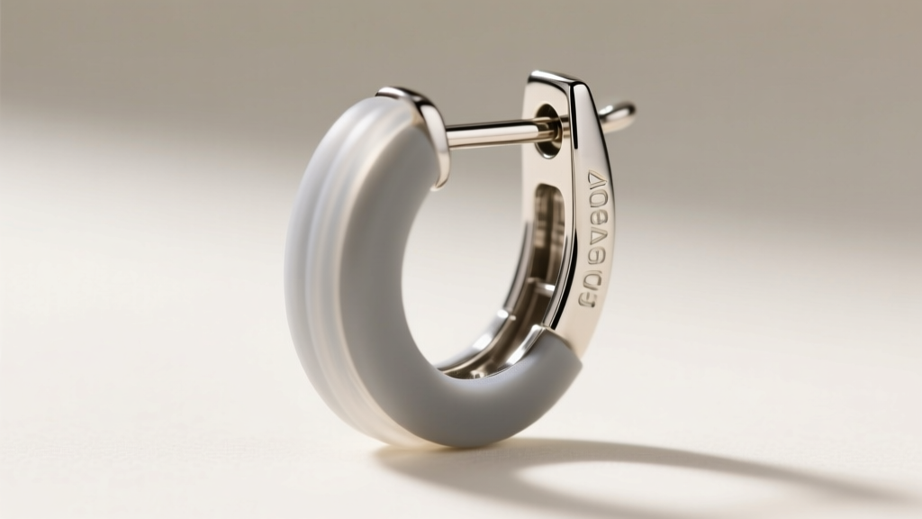 Macro photo of a tension clip-on earring, revealing internal silicone grip pads and a polished surgical steel hinge mechanism.