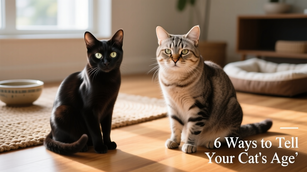 Side-by-side comparison of a sleek young cat's coat and a slightly coarse, less-groomed senior cat's fur