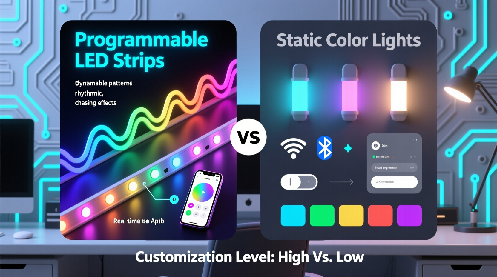 programmable led strips vs static color lights which gives better customization