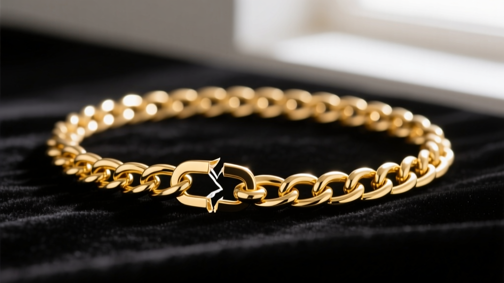 Close-up of a broken 18k gold rolo chain resting on a dark velvet jeweler