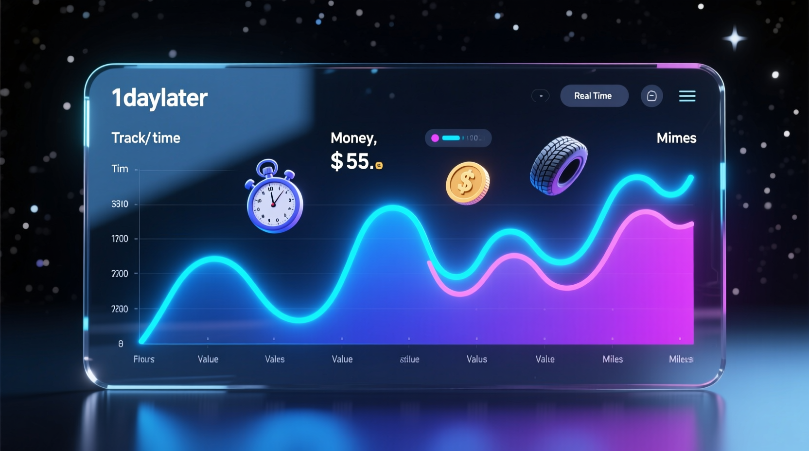 1daylater tracks and graphs your time money and milea