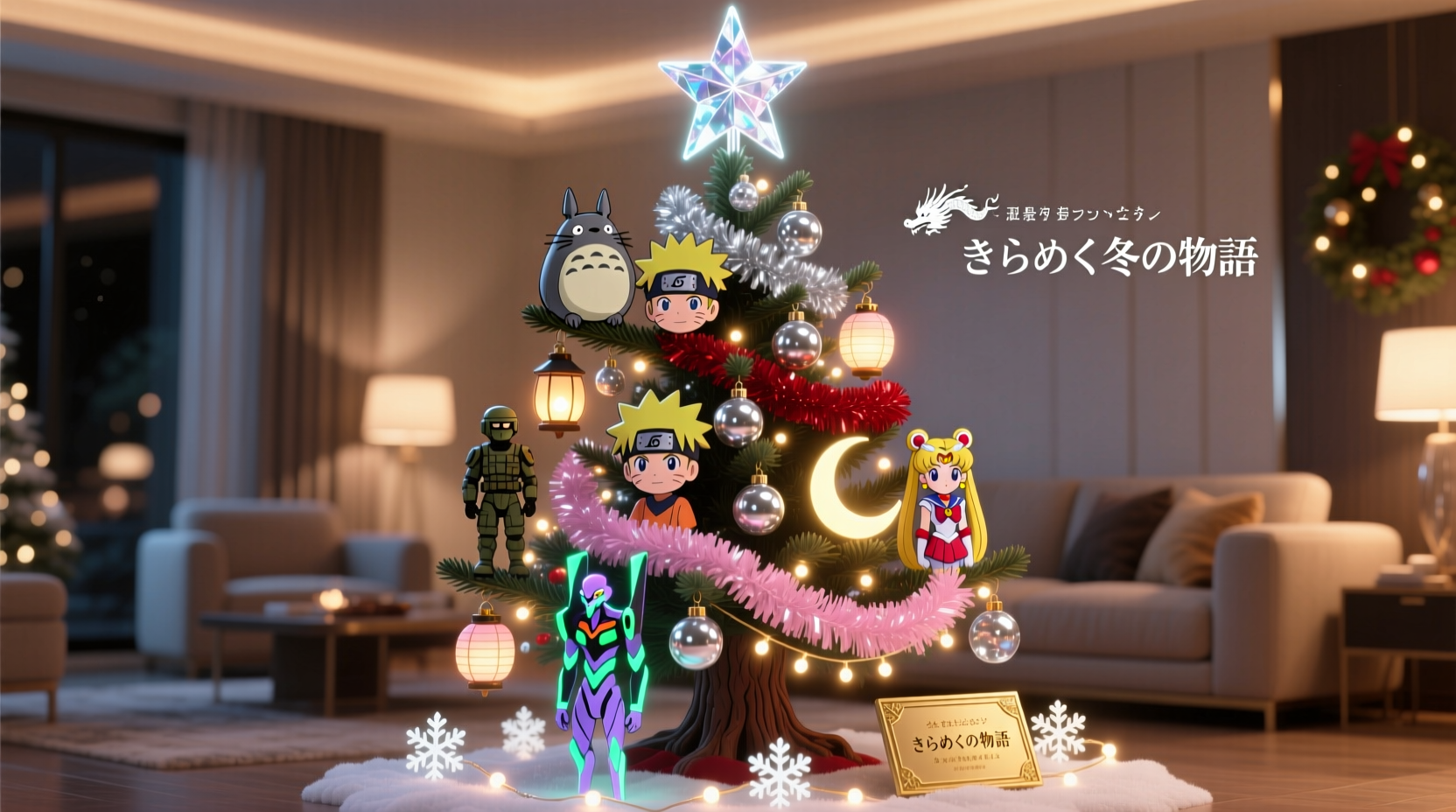 how to integrate anime figurines into a themed christmas tree display