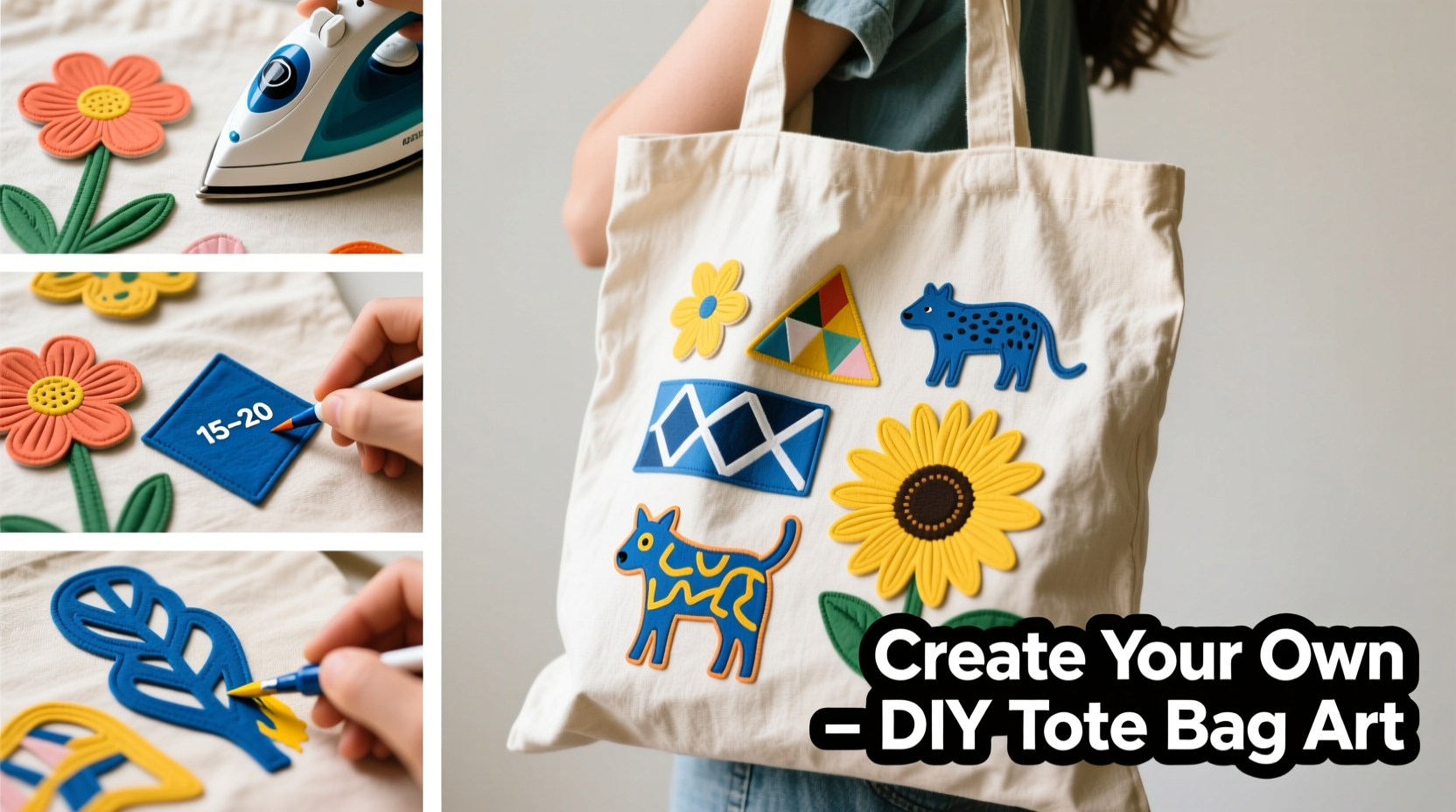 how to personalize a plain tote bag with iron on patches and fabric paint