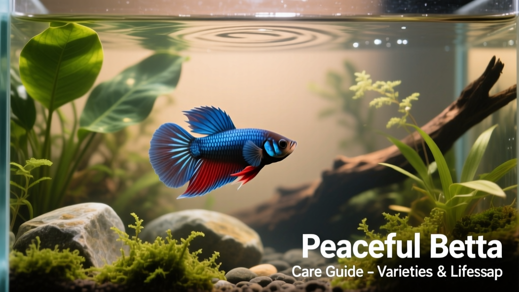 Peaceful Betta fish swimming peacefully among lush aquatic plants in a well-planted aquarium