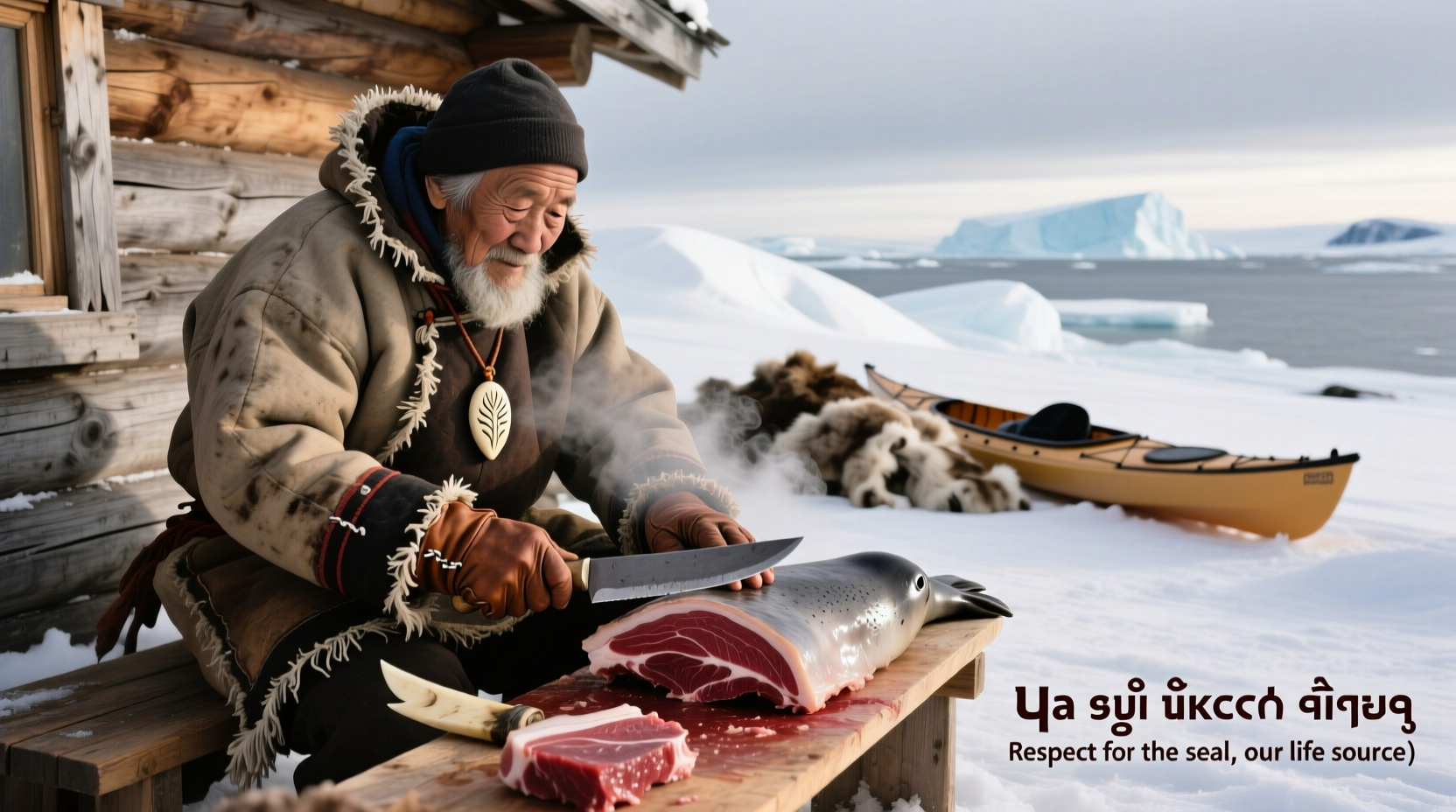 Traditional Inuit preparation of seal meat