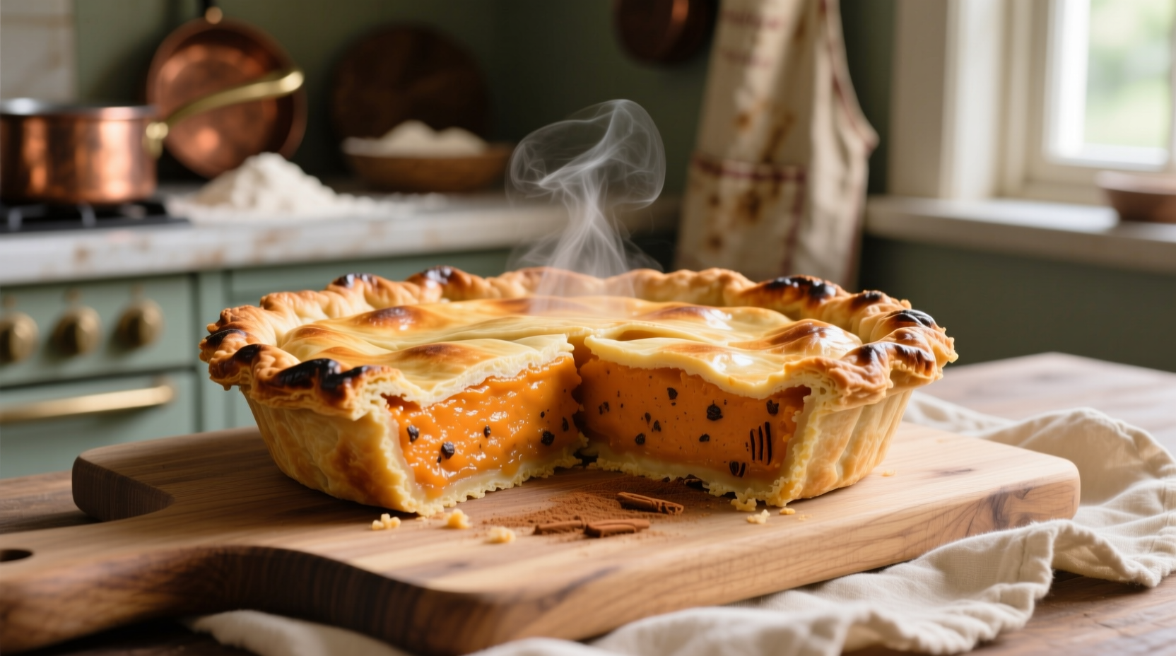 Perfectly baked sweet potato pie with golden crust