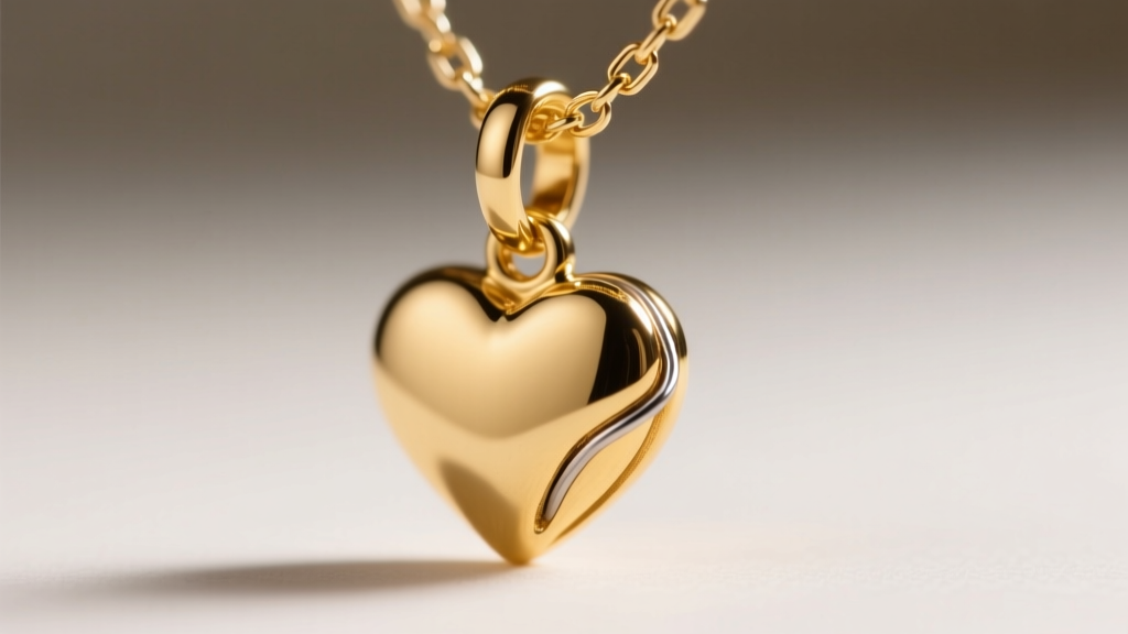 Macro view of a soldered jump ring connecting a gold heart pendant to a chain, showing a seamless closed seam with no visible gap