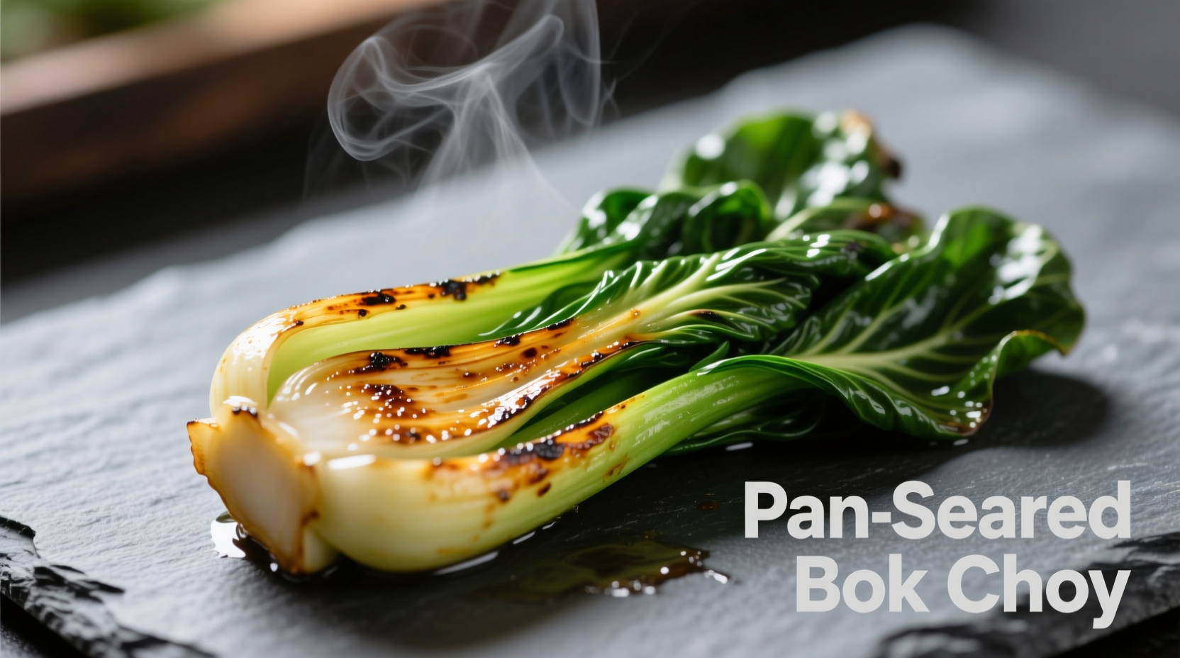 Perfectly pan-seared bok choy with crisp stalks and vibrant green leaves