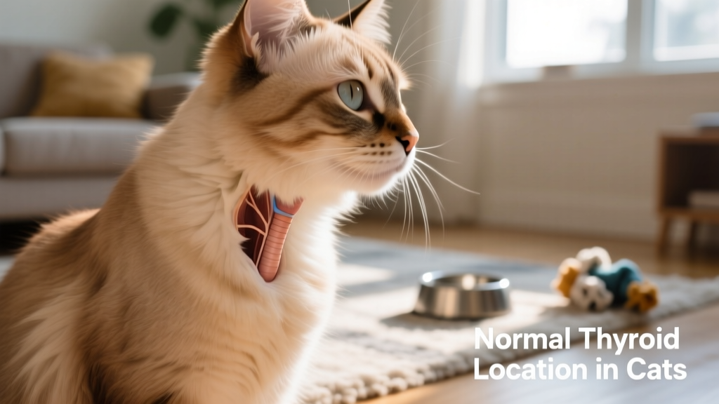 Close-up of a cat’s neck showing normal thyroid gland location