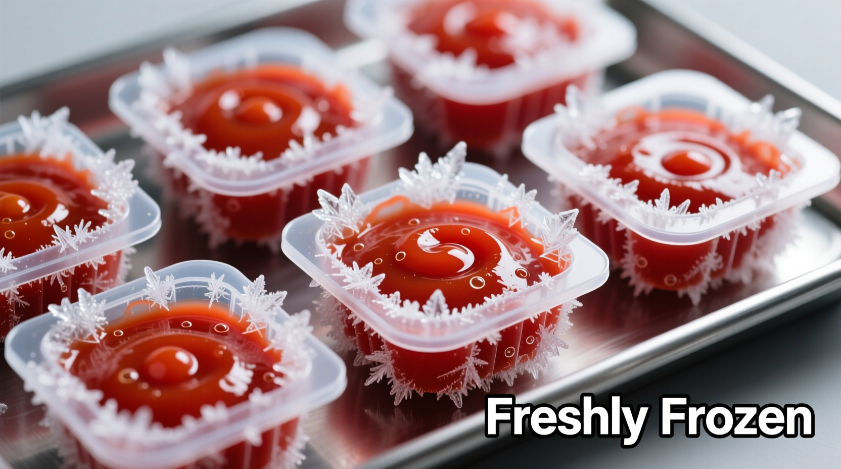 Tomato sauce freezing in portioned containers