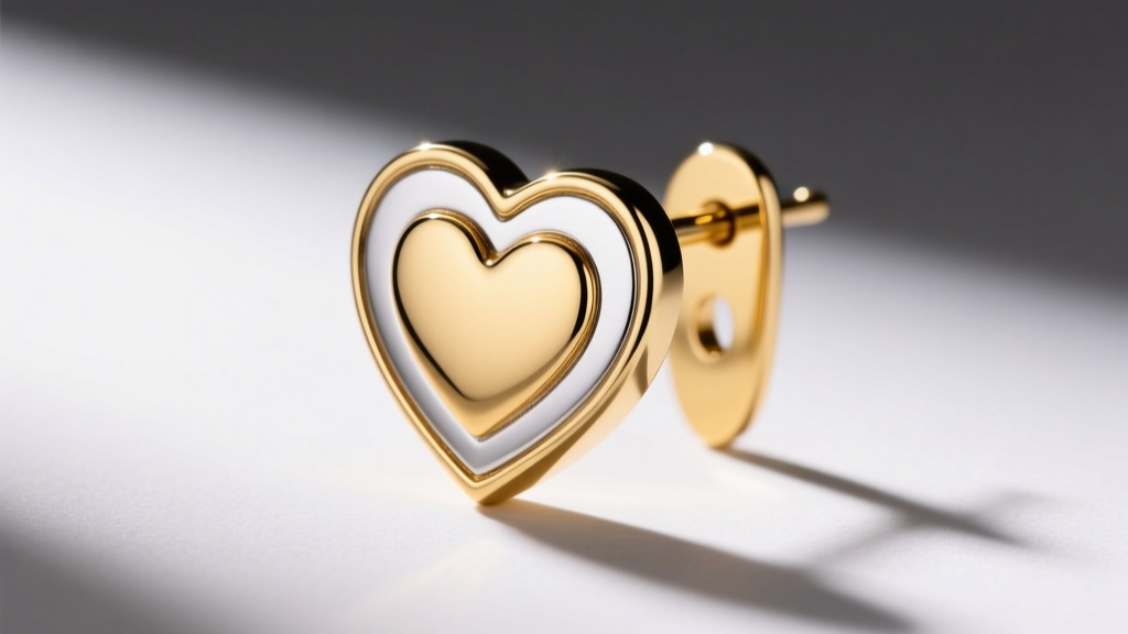 Illustration showing brass base metal, palladium barrier layer, and 18k gold vermeil plating on a luxury fashion heart earring post.