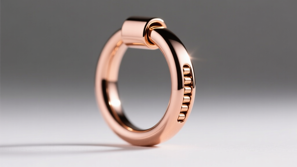 Side profile view of a magnetic faux nipple ring with rose gold plating showing hidden neodymium magnets in the clasp