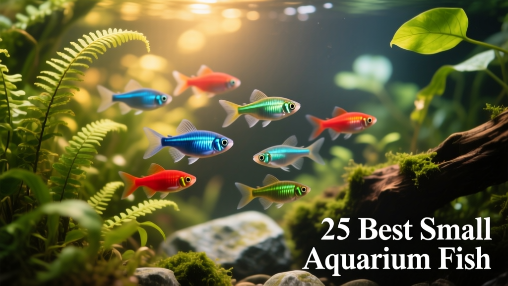 Endler's livebearers swimming among aquatic plants in a well-planted freshwater aquarium