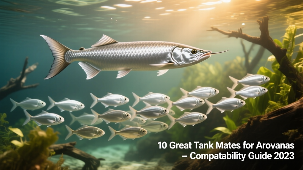 School of Silver Dollar fish gliding through open water beneath a Silver Arowana