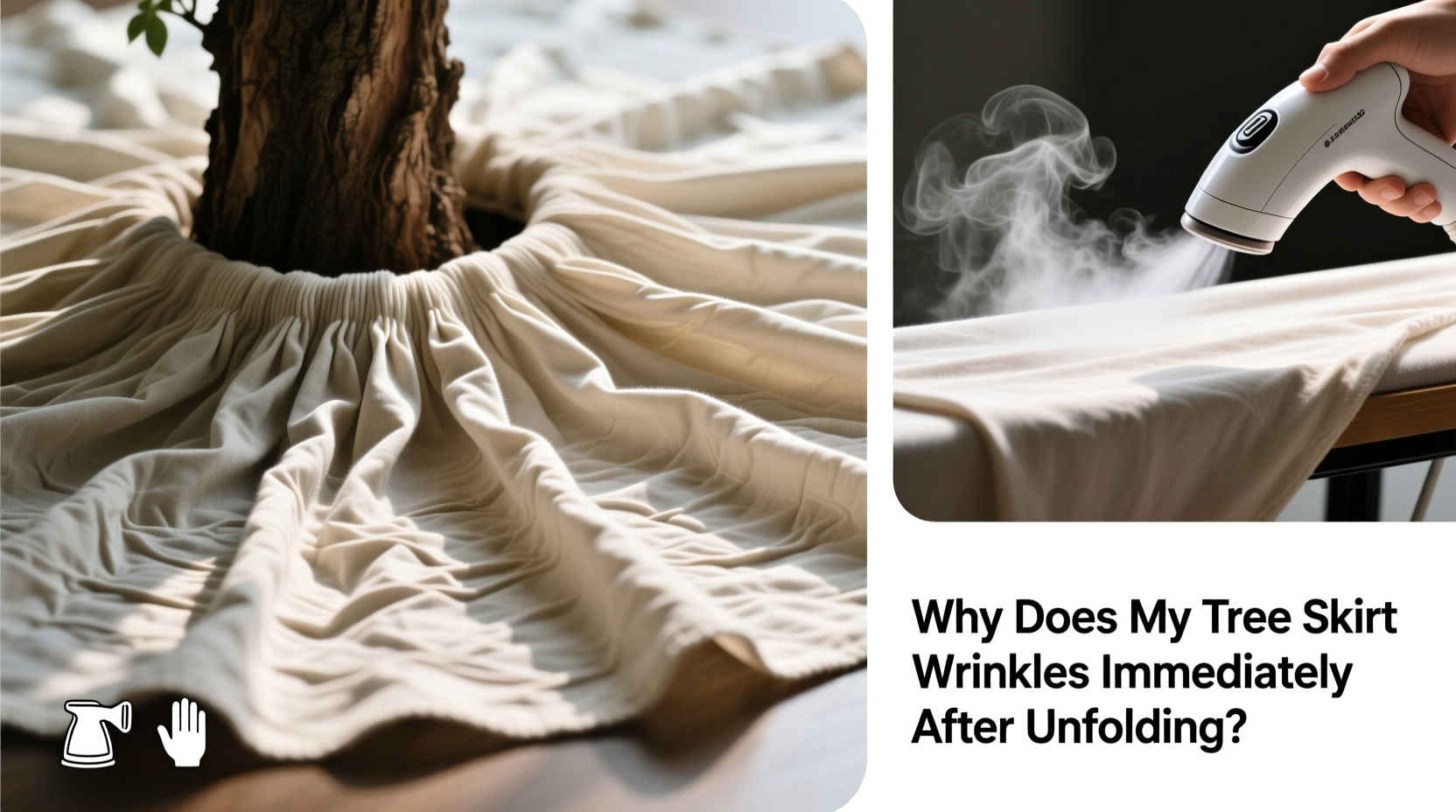 why does my tree skirt wrinkle immediately after unfolding and how to steam it without damage