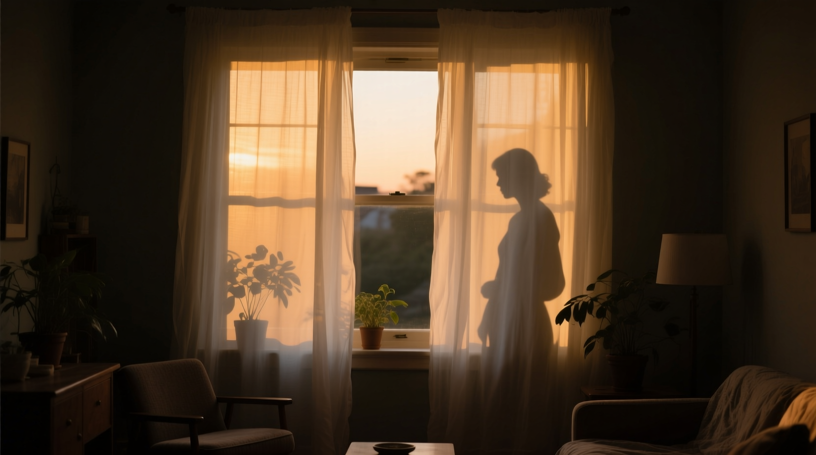 lighted window silhouettes vs curtains which creates a cozier effect