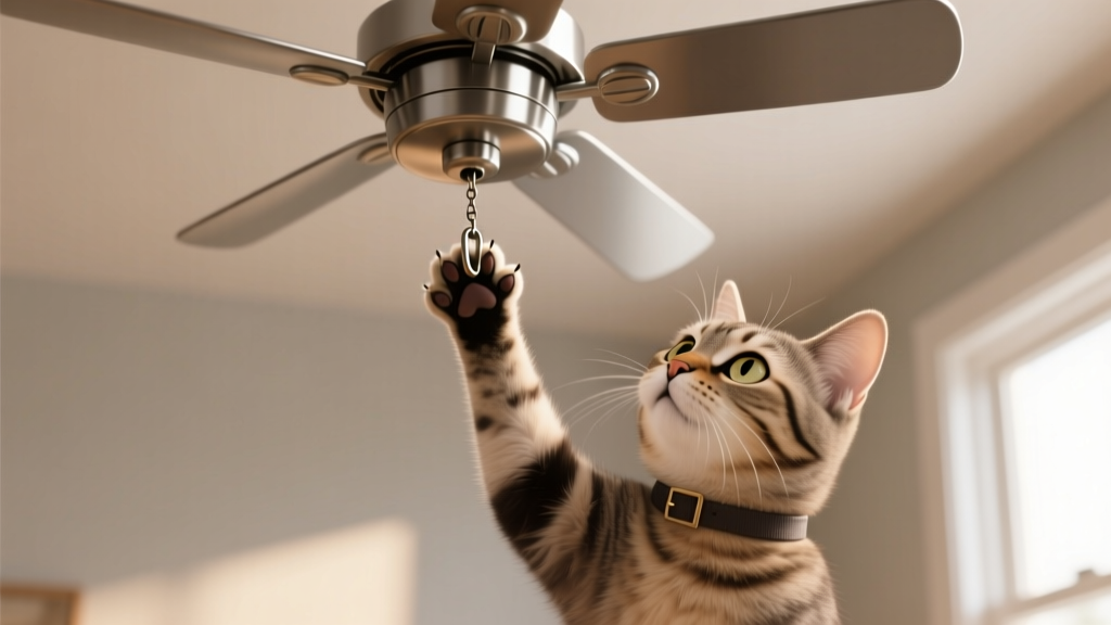 Cat Paw Patting the Ceiling Fan Pull Chain
