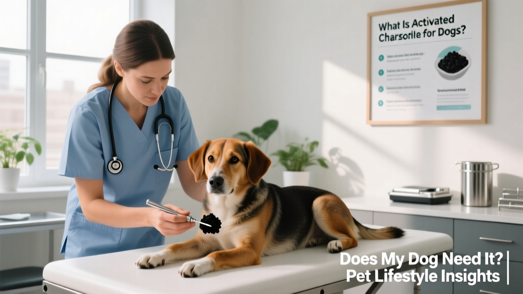 Veterinarian administering activated charcoal to a dog in a clinical setting