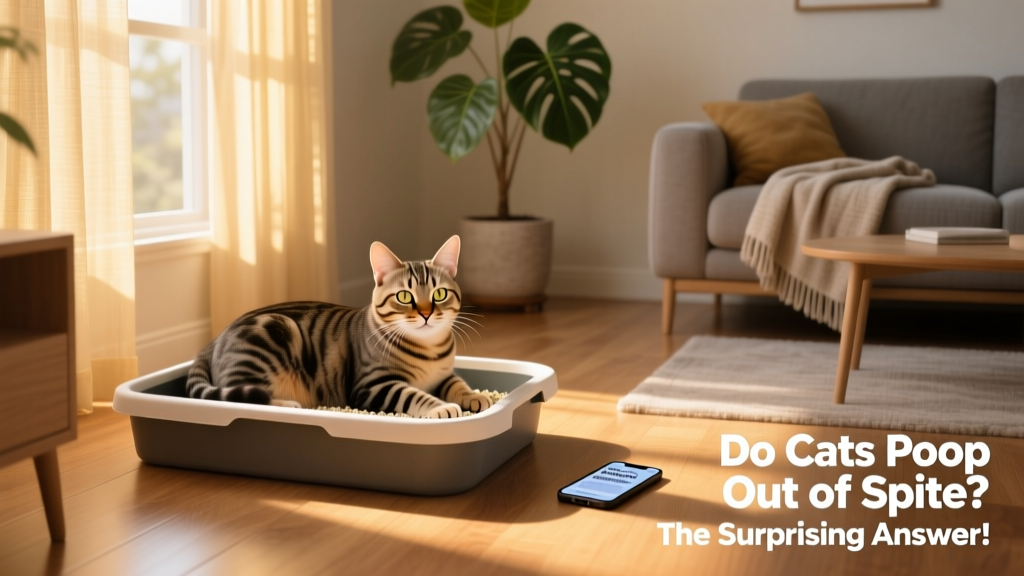 Happy cat comfortably using a spacious, open litter box in a sunlit corner of a tidy living room