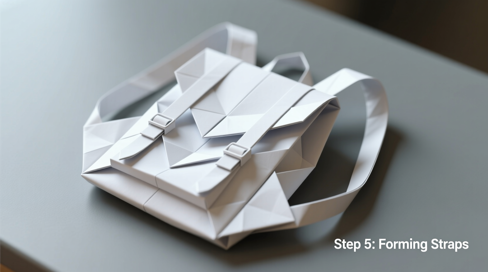 Origami backpack folding step 5: forming the backpack straps with precision