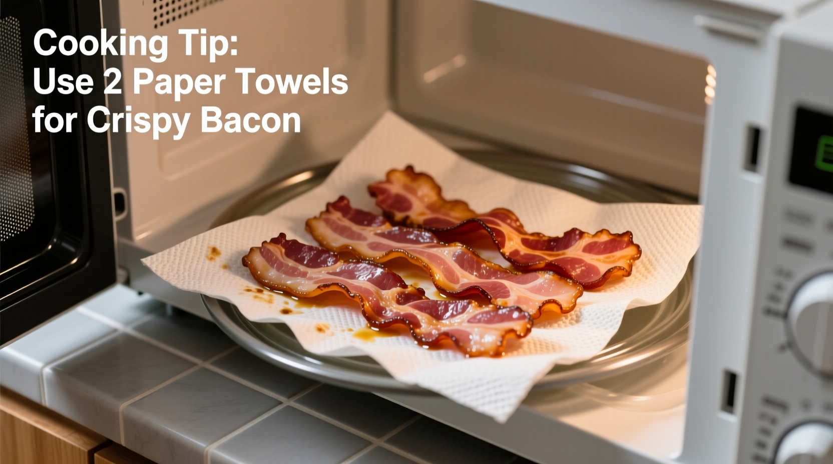 Microwave bacon cooking setup with paper towels